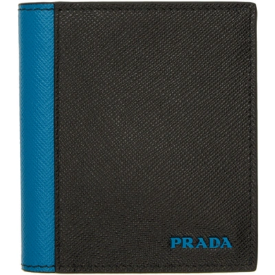 PRADA 黑色 AND 蓝色 ACTIVE 十字纹理皮革钱包