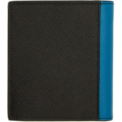Shop Prada Black & Blue Saffiano Active Wallet