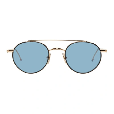 Shop Thom Browne Gold And Black Tb-101 Sunglasses In Blkgldblue