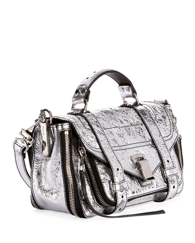 Shop Proenza Schouler Ps1+ Tiny Metallic Leather Satchel Bag In Silver