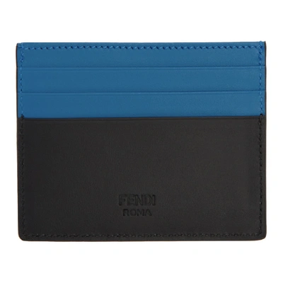 Shop Fendi Blue And Black Bag Bugs Card Holder In F156n B Blu