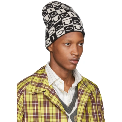 Shop Gucci Black & Off-white Wool Checkerboard Beanie