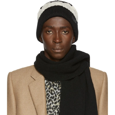 Shop Saint Laurent Black And Off-white Big Twisted Knit Beanie In 1078 Blkivo