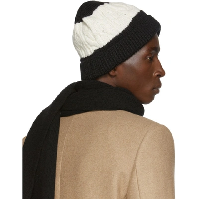 Shop Saint Laurent Black And Off-white Big Twisted Knit Beanie In 1078 Blkivo