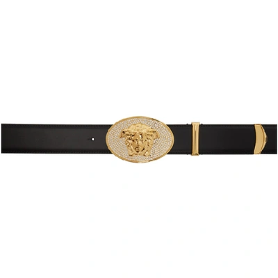Shop Versace Black And Gold Crystal Medusa Head Belt