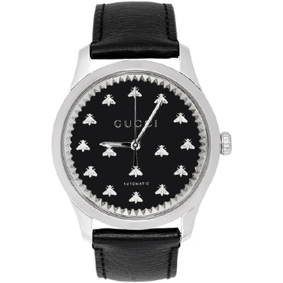 Shop Gucci Silver & Black G-timeless Automatic Bees Watch In Silver/blac