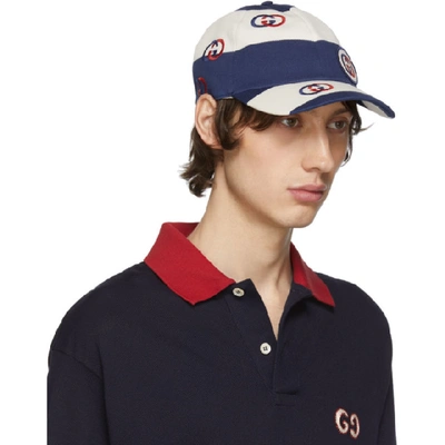 Shop Gucci Blue And White Stripe Cap In 9568 Sandbl