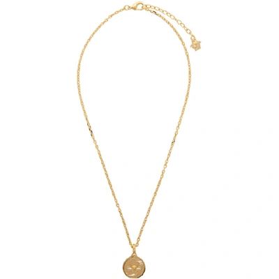 Shop Versace Gold Round Medusa Pendant Necklace In D00o Gold
