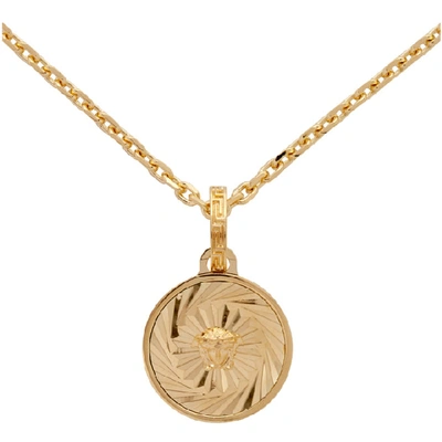 Shop Versace Gold Round Medusa Pendant Necklace In D00o Gold