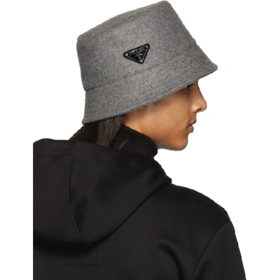 Shop Prada Grey Triangle Logo Bucket Hat