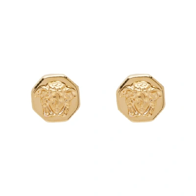 Shop Versace Gold Octagonal Medusa Stud Earrings In D00o Gold