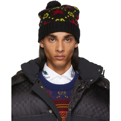 Shop Gucci Black And Yellow Wool Beanie In 1075 Blkylw