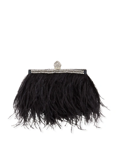 Shop Jimmy Choo Celeste Ostrich Feather Clutch Bag In Black
