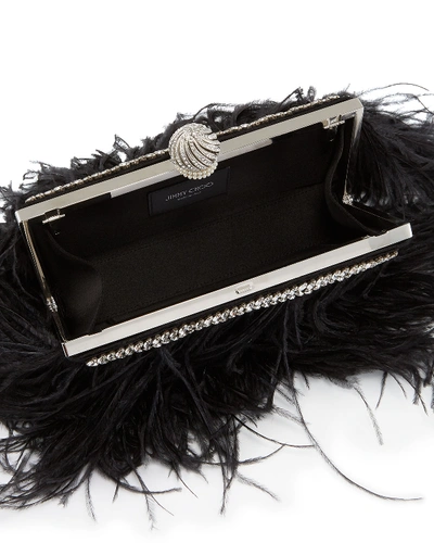 Shop Jimmy Choo Celeste Ostrich Feather Clutch Bag In Black