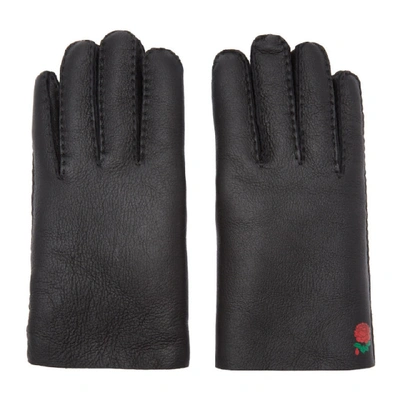 Shop Undercover Black Shearling Rose Gloves