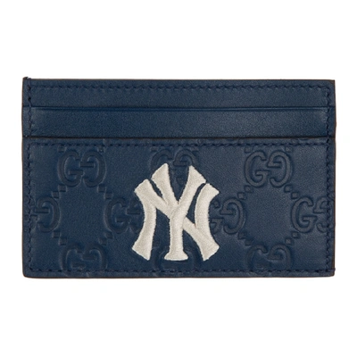 Shop Gucci Navy Ny Yankees Edition Gg Card Holder In 4769 Navy