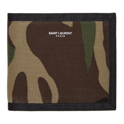 Shop Saint Laurent Green Camouflage Bifold Wallet In 3066 Camoka