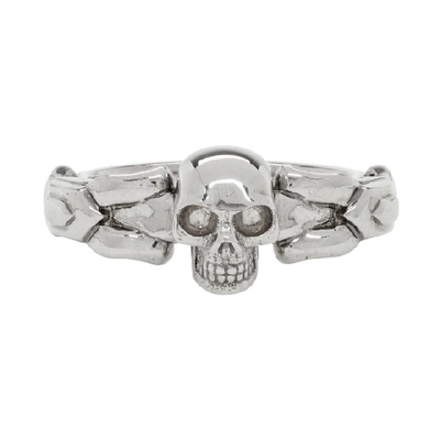 Shop Alexander Mcqueen Silver Textured Skull Ring