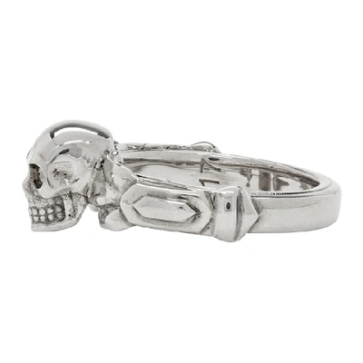 Shop Alexander Mcqueen Silver Textured Skull Ring
