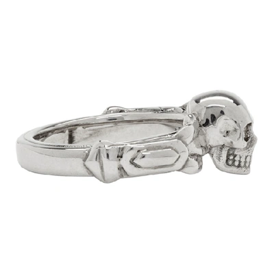 Shop Alexander Mcqueen Silver Textured Skull Ring