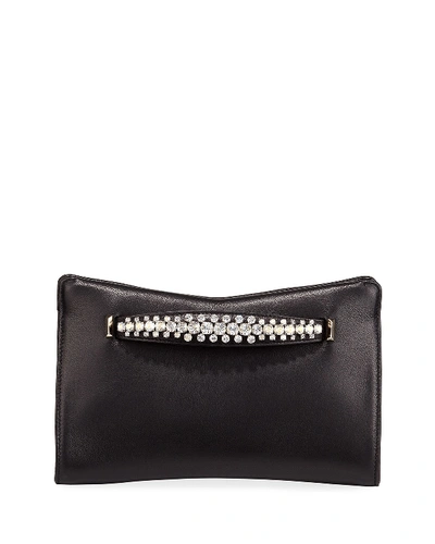 Shop Jimmy Choo Venus Crystal-handle Leather Clutch Bag In Black