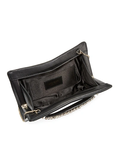 Shop Jimmy Choo Venus Crystal-handle Leather Clutch Bag In Black