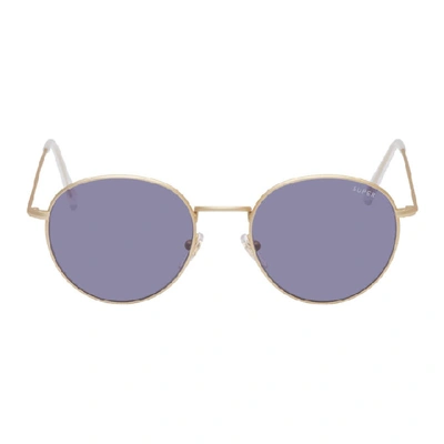Shop Super Retrofuture Gold And Navy Wire Sunglasses In Goldblue