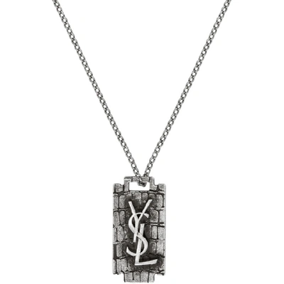 Shop Saint Laurent Silver Monogramme Razor Blade Necklace