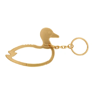 Shop Thom Browne Gold Duck Icon Carabiner Keychain In 715 Gold