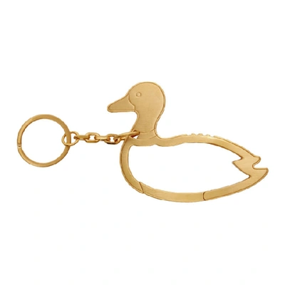 Shop Thom Browne Gold Duck Icon Carabiner Keychain In 715 Gold