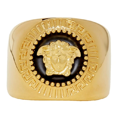 Shop Versace Gold And Black Medusa Ring In D41oh Gldbl