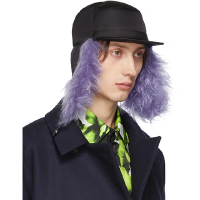 PRADA 黑色 AND 紫色 IRIS 翻盖皮毛棒球帽