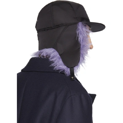 PRADA 黑色 AND 紫色 IRIS 翻盖皮毛棒球帽