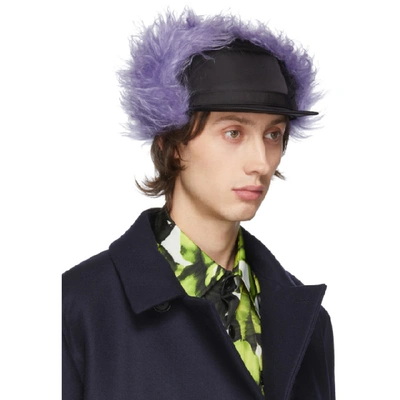 Shop Prada Black & Purple Fur Flap Iris Cap