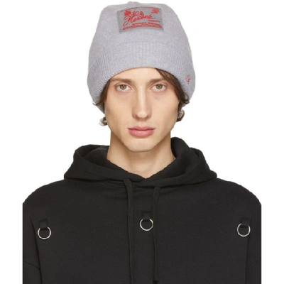 Shop Raf Simons Grey Virgin Wool And Cashmere Heroes Beanie In 00080 Grey