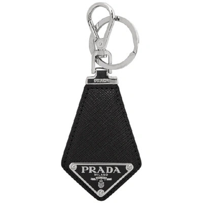 PRADA 黑色十字纹皮革徽标钥匙扣