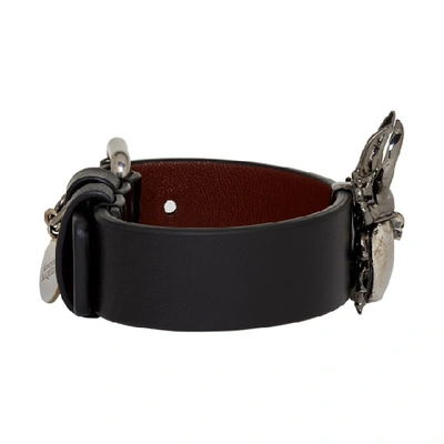 Shop Alexander Mcqueen Black Leather Beetle Bracelet In 1000 Black