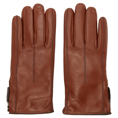 Shop Giorgio Armani Brown Lambskin Gloves