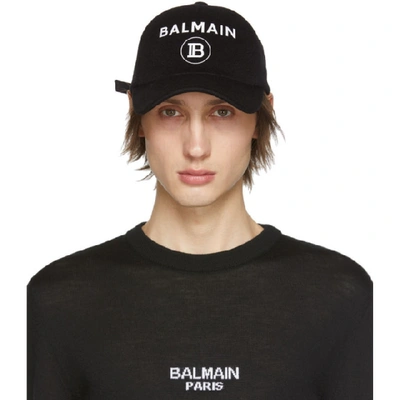 Shop Balmain Black Logo Cap In 0pa Noir