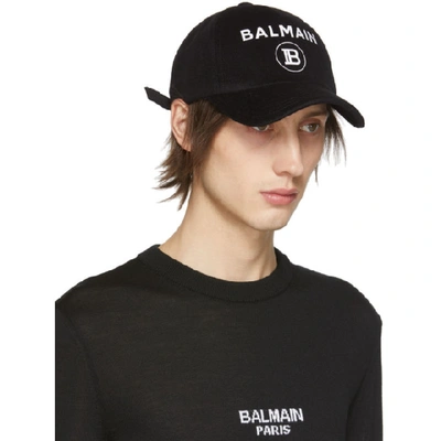 Shop Balmain Black Logo Cap In 0pa Noir