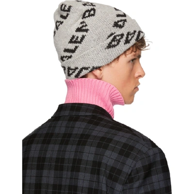 Shop Balenciaga Grey Jacquard Logo Beanie