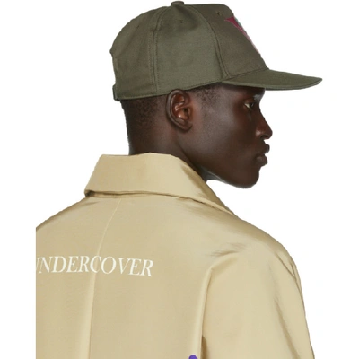 Shop Valentino Green  Garavani Undercover Edition V Face Rose Print Cap In L90 Olive