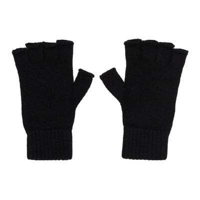 Shop Balmain Black Logo Fingerless Gloves In Eab Noir/bl