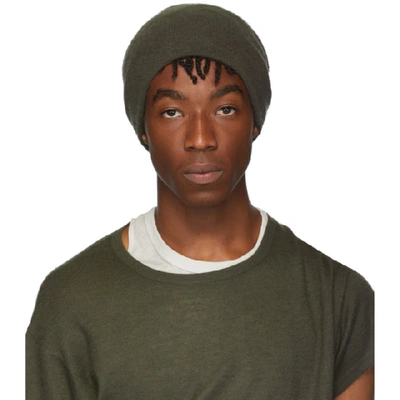 Shop Frenckenberger Green Cashmere Beanie In Dark Olive