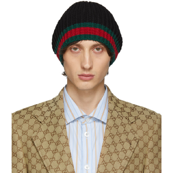 gucci web trim beanie hat