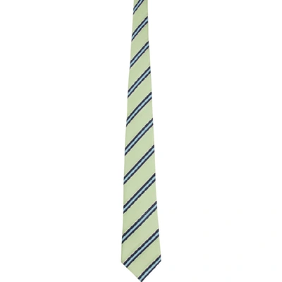 Shop Comme Des Garçons Homme Deux Comme Des Garcons Homme Deux Green Silk Striped Tie In 1 Lght Grn