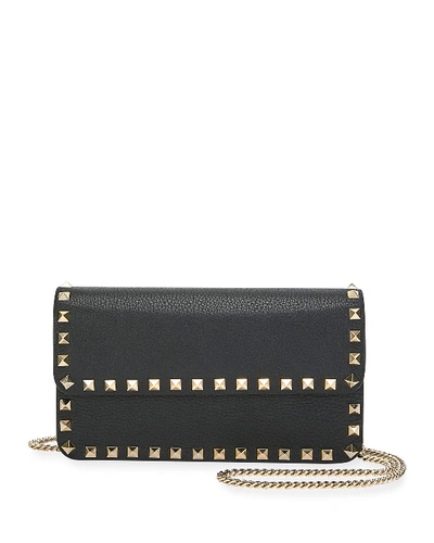 Shop Valentino Rockstud Leather Wallet On A Chain In Black