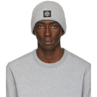 Shop Stone Island Grey Wool Beanie