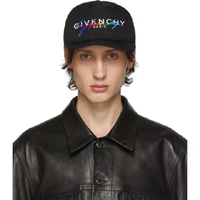 Shop Givenchy Black Embroidered Rainbow Logo Cap In 001-blk