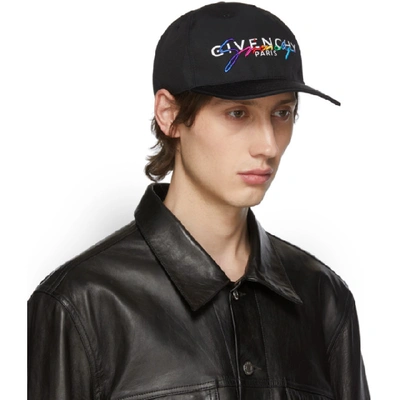 Shop Givenchy Black Embroidered Rainbow Logo Cap In 001-blk